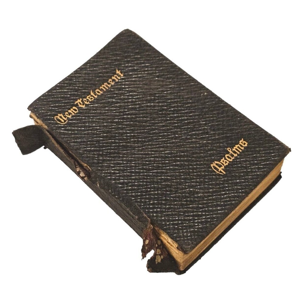 Antique CAMBRIDGE Pocket BIBLE NEW TESTAMENT PSALMS LEATHER Bound London Damaged